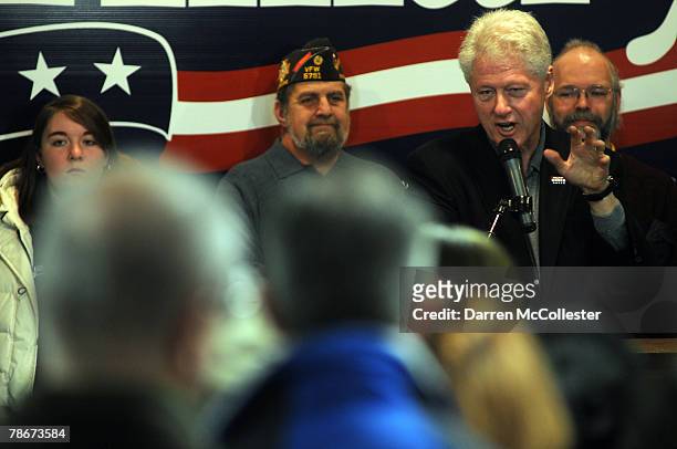 Former U.S. President Bill Clinton campaigns for his wife and presidential hopeful U.S. Senator Hillary Clinton at VFW Post 483 December 29, 2007 in...