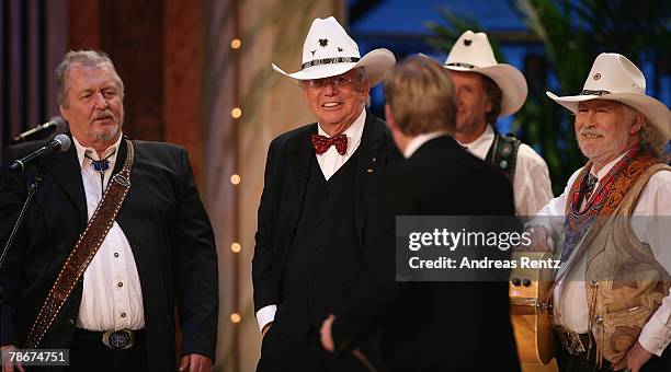 Television host Dieter Thomas Heck wears a stetson during the 'Danke Dieter Thomas Heck - 70th birthday gala' on December 29, 2007 in Berlin, Germany.