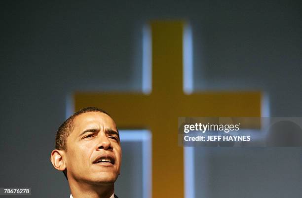 Senator Barack Obama makes remarks at St. Mark Cathedral Family Church 15 January, 2007 in Harvey, Illinois. Obama spoke to the congregation on the...