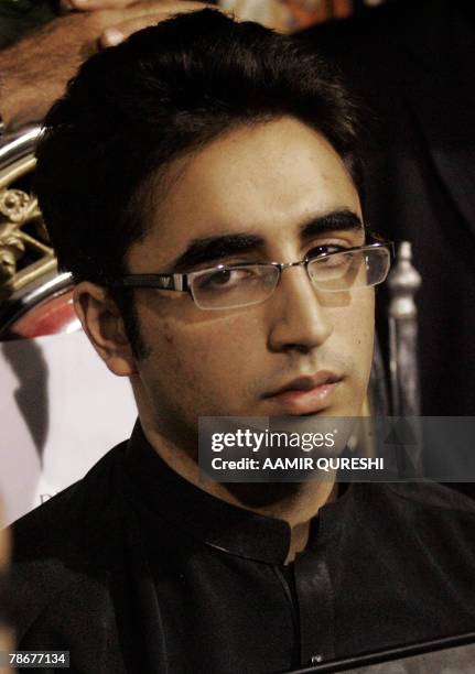 Newly-appointed chairperson of the Pakistan People's Party Bilawal Bhutto Zardari, the son of slain former premier Benazir Bhutto looks on during a...