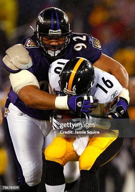 Haloti Ngata of the Baltimore Ravens sacks quarterback Charlie Batch of the Pittsburgh Steelers during the game at M&T Bank Stadium December 30, 2007...