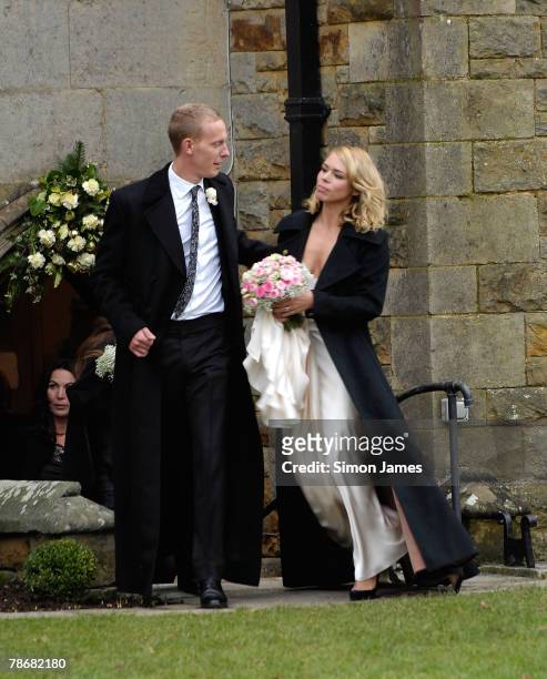 Billie Piper with husband Laurence Fox leave the Parish Church of St. Mary on December 31, 2007 in Easebourne, West Sussex, England.