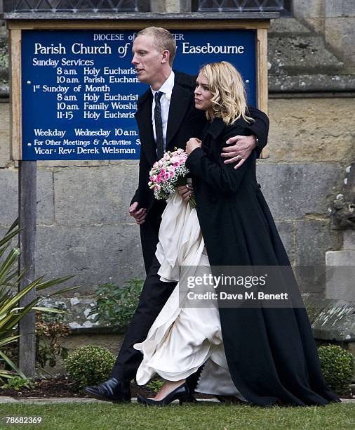 Laurence Fox and Billie Piper leave the Parish Church of St. Mary after their wedding on December 31, 2007 in Easebourne, West Sussex, England.