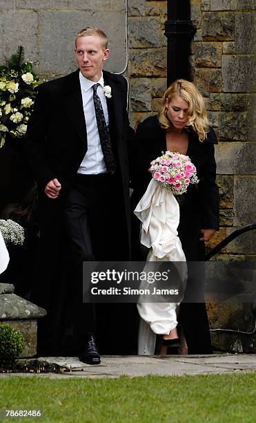 Billie Piper with husband Laurence Fox leave the Parish Church of St. Mary on December 31, 2007 in Easebourne, West Sussex, England.