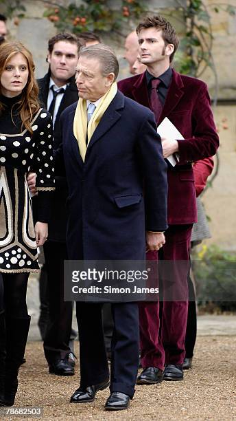 Actors Edward Fox and David Tennant leave the wedding of Billie Piper and Laurence Fox at The Parish Church of St Mary on December 31, 2007 in...