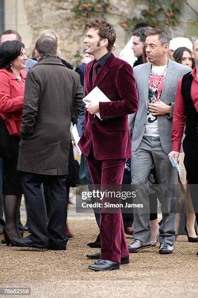 David Tennant leaves the wedding of Billie Piper and Laurence Fox at The Parish Church of St Mary on December 31, 2007 in Easebourne, West Sussex,...