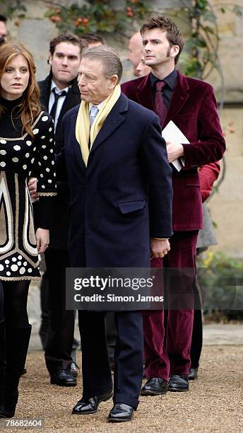 Actors Edward Fox and David Tennant leave the wedding of Billie Piper and Laurence Fox at The Parish Church of St Mary on December 31, 2007 in...