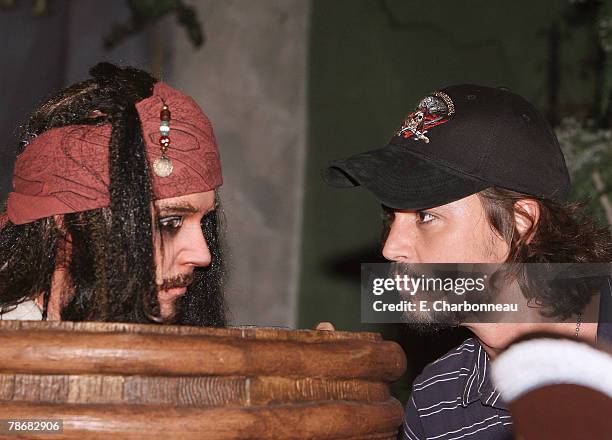 Johnny Depp comes face to face with an Audio Animatronics version of Jack Sparrow at the premiere of Walt Disney Pictures' "Pirates of the Caribbean:...