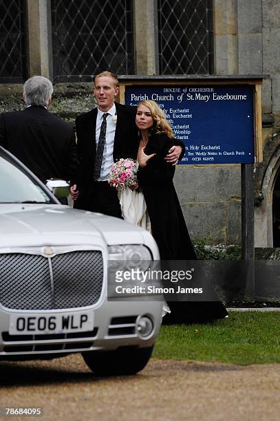 Billie Piper and Laurence Fox leave the Parish Church of St. Mary after their wedding on December 31, 2007 in Easebourne, West Sussex, England.