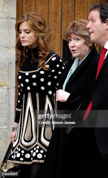 Emilia Fox, Madelaine Newton, Kevin Whately leave the wedding of Billie Piper and Laurence Fox at the Parish Church Of St. Mary's on December 31,...