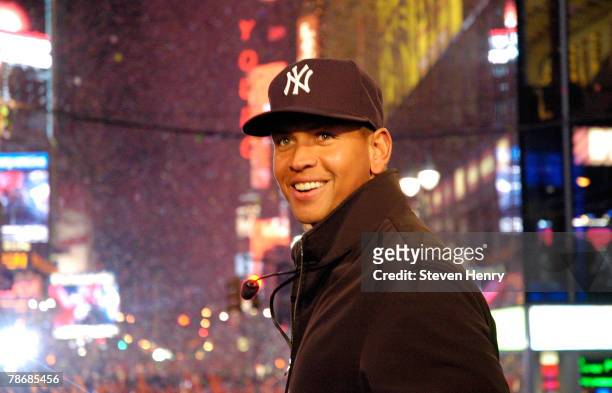 Baseball player Alex Rodriguez during NBC's New Year's Eve 2008 with Carson Daly in Times Square on December 31, 2007 in New York City.