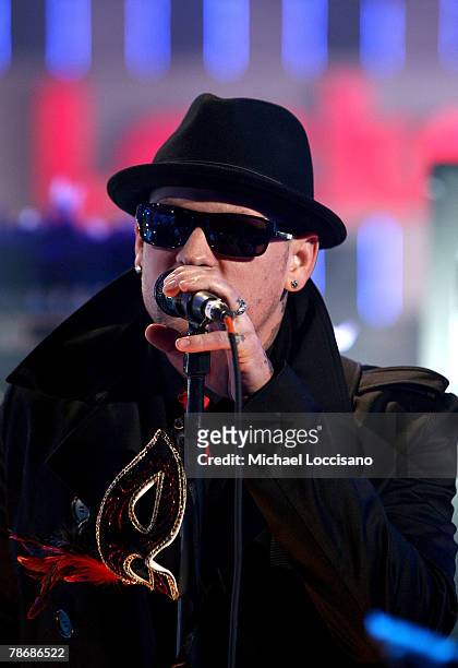 Benji Madden of Good Charlotte performs at Tila Tequila's "MTV New Year's Eve Masquerade" 2008 at MTV Studios in New York City's Times Square on...