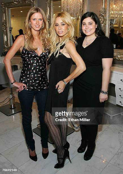 Nicky Hilton, designer Faye Resnick and her daughter Francesca Resnick, appear at the grand opening of Color - A Salon by Michael Boychuck at Caesars...