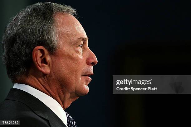 New York City Mayor Michael Bloomberg speaks at during a news conference addressing a new anti cigarette campaign City Hall January 2, 2008 in New...