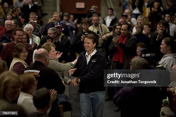 Former Senator John Edwards campaigning in Iowa City, Iowa on December 12, 2007 in Iowa City, Iowa.