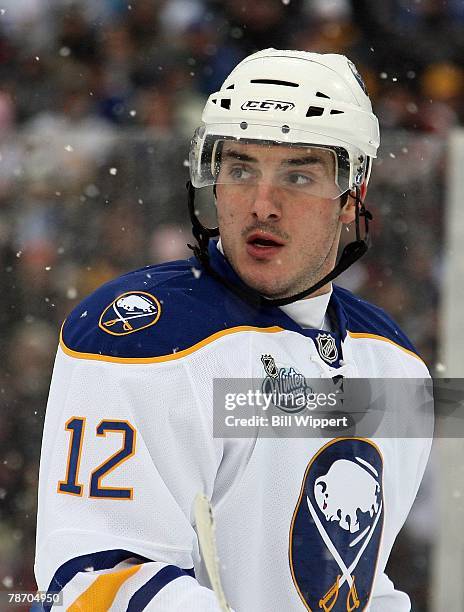 Ales Kotalik of the Buffalo Sabres skates against the Pittsburgh Penguins in the NHL Winter Classic on January 1, 2008 at Ralph Wilson Stadium in...