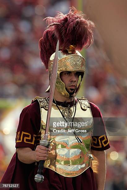 Trojan mascot walks the field during pregame festivities prior to the Rose Bowl presented by Citi against the Illinois Fighting Illini at the Rose...