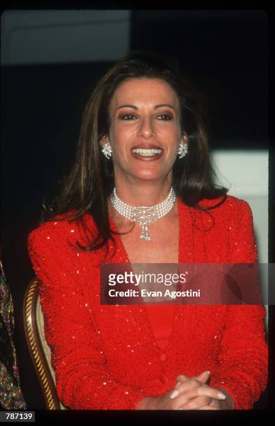 Mattel CEO Jill Barad poses for a picture February 7, 1999 at Mattel's Barbie 40th birthday party at the Waldorf-Astoria Hotel in New York City. The...