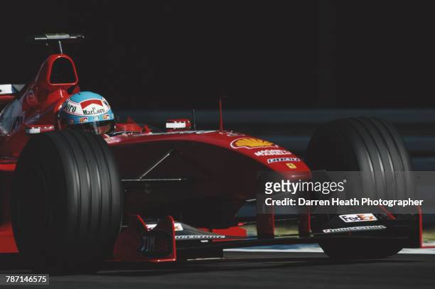 Mika Salo of Finland drives the Scuderia Ferrari MarlboroFerrari F399 Ferrari V10 during the Formula One German Grand Prix on 1 August 1999 at the...