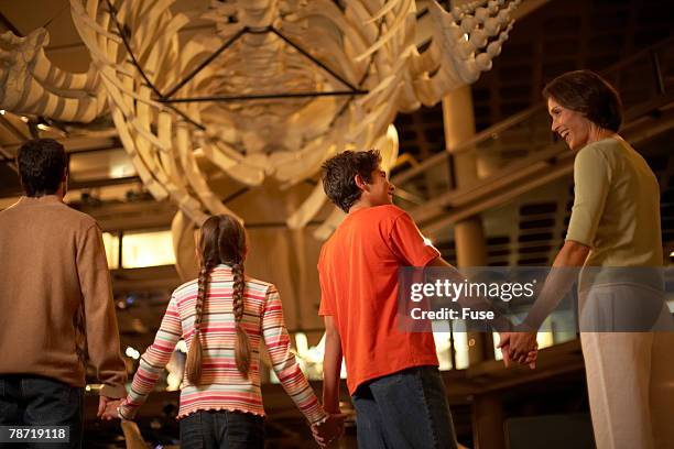 family enjoying a museum exhibit - natural history museum stock pictures, royalty-free photos & images