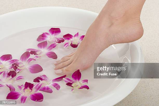 foot stepping into basin - wash bowl stock-fotos und bilder