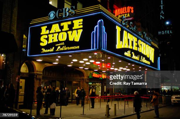General view of the Ed Sullivan Theater marquee during a taping of the "Late Show With David Letterman" on January 02, 2008 in New York City.