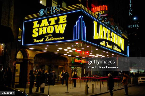 General view of the Ed Sullivan Theater marquee during a taping of the "Late Show With David Letterman" on January 02, 2008 in New York City.