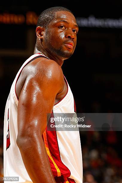 Dwyane Wade of the Miami Heat looks back during the game against the Golden State Warriors on December 7, 2007 at Oracle Arena in Oakland,...