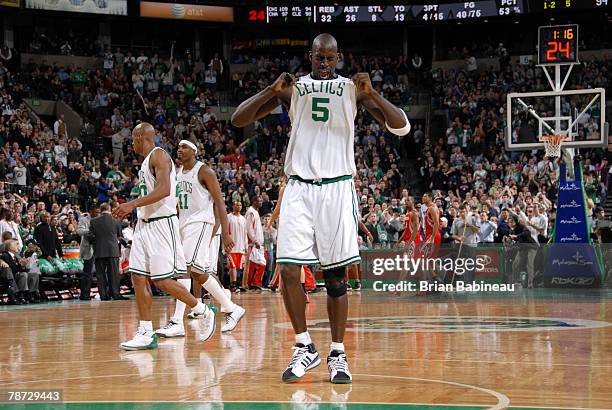 Kevin Garnett of the Boston Celtics reacts in a game against the Houston Rockets January 2, 2008 at the TD Banknorth Garden in Boston, Massachusetts....