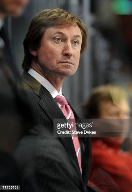 Managing Partner, Alternate Governor & Head Coach Wayne Gretzky of the Phoenix Coyotes looks on from the bench in the third period of the hockey game...