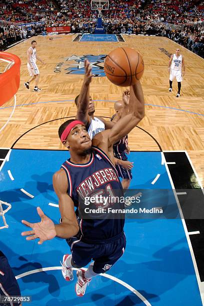 Sean Williams of the New Jersey Nets grabs a rebound against the Orlando Magic at Amway Arena on January 2, 2008 in Orlando, Florida. NOTE TO USER:...