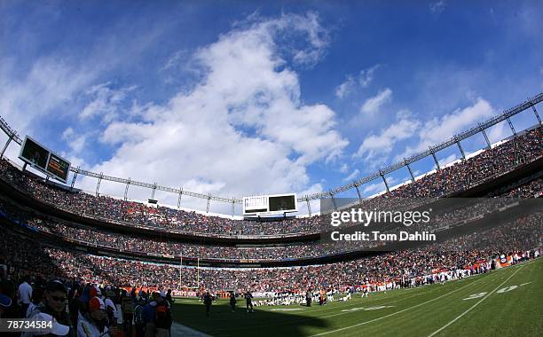 Crowds fill the stands at Invesco Field at Mile High just prior to an NFL game pitting the Minnesota Vikings against the Denver Broncos on December...