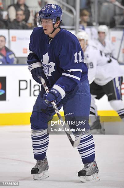 Jiri Tlusty of the Toronto Maple Leafs skates up ice during game action against the Tampa Bay Lightning January 1, 2008 at the Air Canada Centre in...