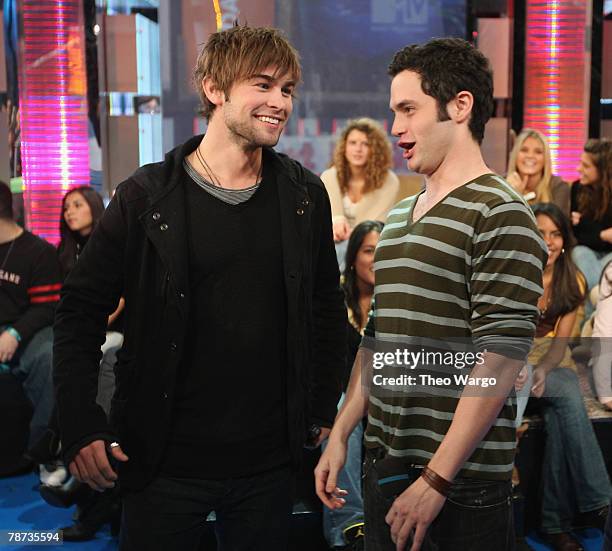 Actors Chace Crawford and Penn Badgley Visit MTV's TRL Studios in New York City on December 17. 2007