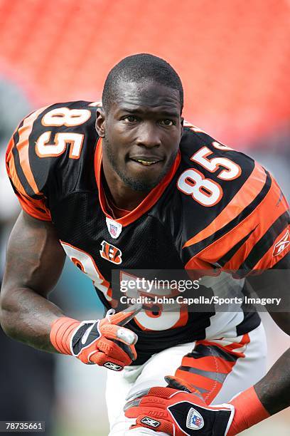 Chad Johnson of the Cincinnati Bengals prior to a NFL game against the Miami Dolphins at Dolphin Stadium on December 30, 2007 in Miami, Florida.