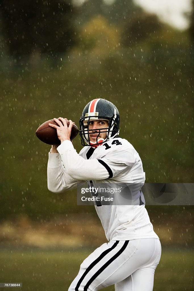 Quarterback Ready to Throw Football