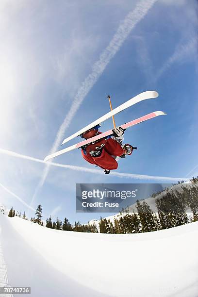 freestyle skier in mid-air - half pipe stock pictures, royalty-free photos & images