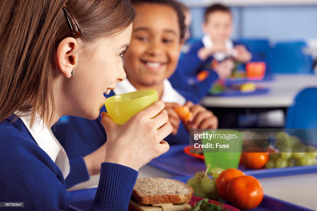 School Children Eating a Healthy Lunch