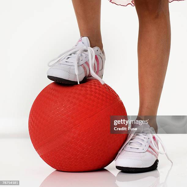 girl with kickball - kickball stock pictures, royalty-free photos & images