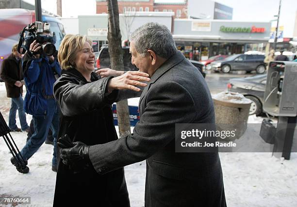 Democratic presidential candidate Sen. Hillary Clinton is greeted on the street January 4, 2008 in Manchester, New Hampshire. Coming off a third...