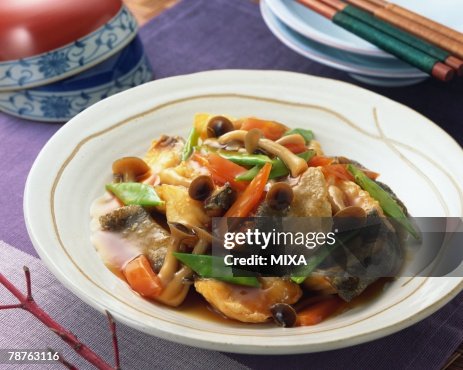Deep fried cod with vegetable sauce Deep fried cod with vegetable sauce