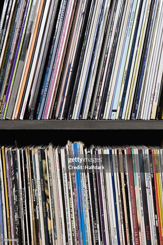 Detail of records on shelves