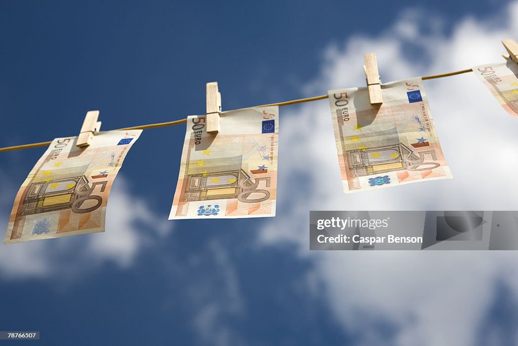 Money on a washing line