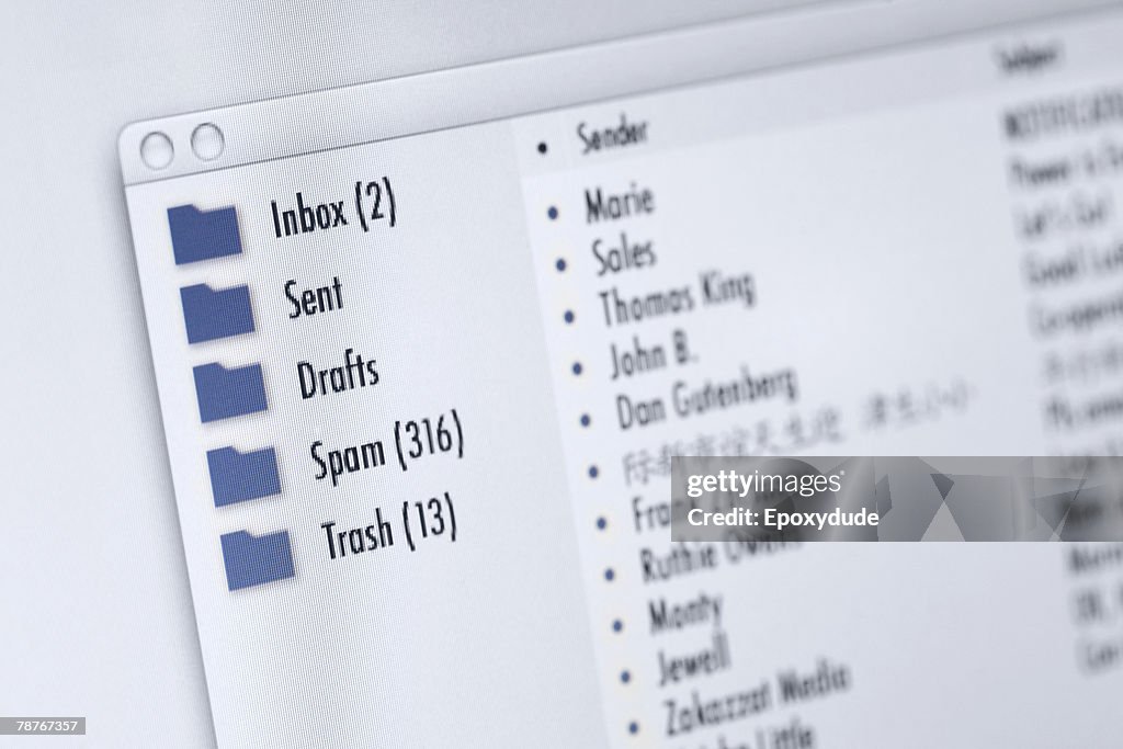 Mail program on computer screen