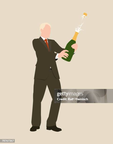 a businessman celebrating with champagne - wine splash stock illustrations