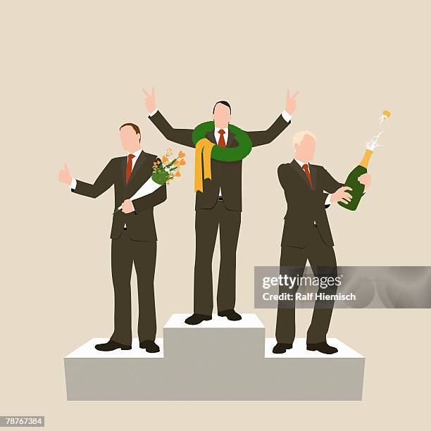 illustrazioni stock, clip art, cartoni animati e icone di tendenza di businessmen celebrating - brown suit