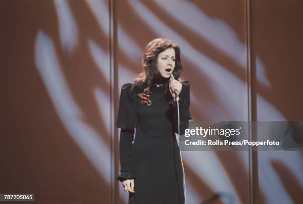 Greek singer Vicky Leandros performs the song 'Apres toi' for Luxembourg to finish in first place to win the 1972 Eurovision Song Contest in...