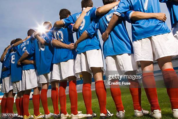 soccer players at stadium - football team line up stock pictures, royalty-free photos & images