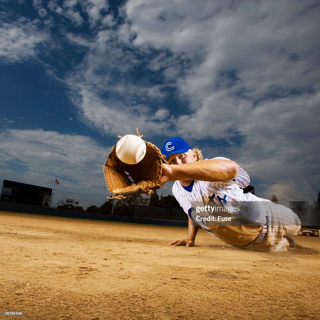 Infielder Catching Ball