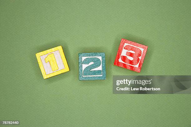 <1, 2, 3> in alphabet blocks - three blocks stock pictures, royalty-free photos & images